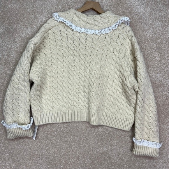 NWT For Love & Lemons Milana Cardigan Sweater Size XL Cable Knit Lace Boho‎ - Picture 8 of 15